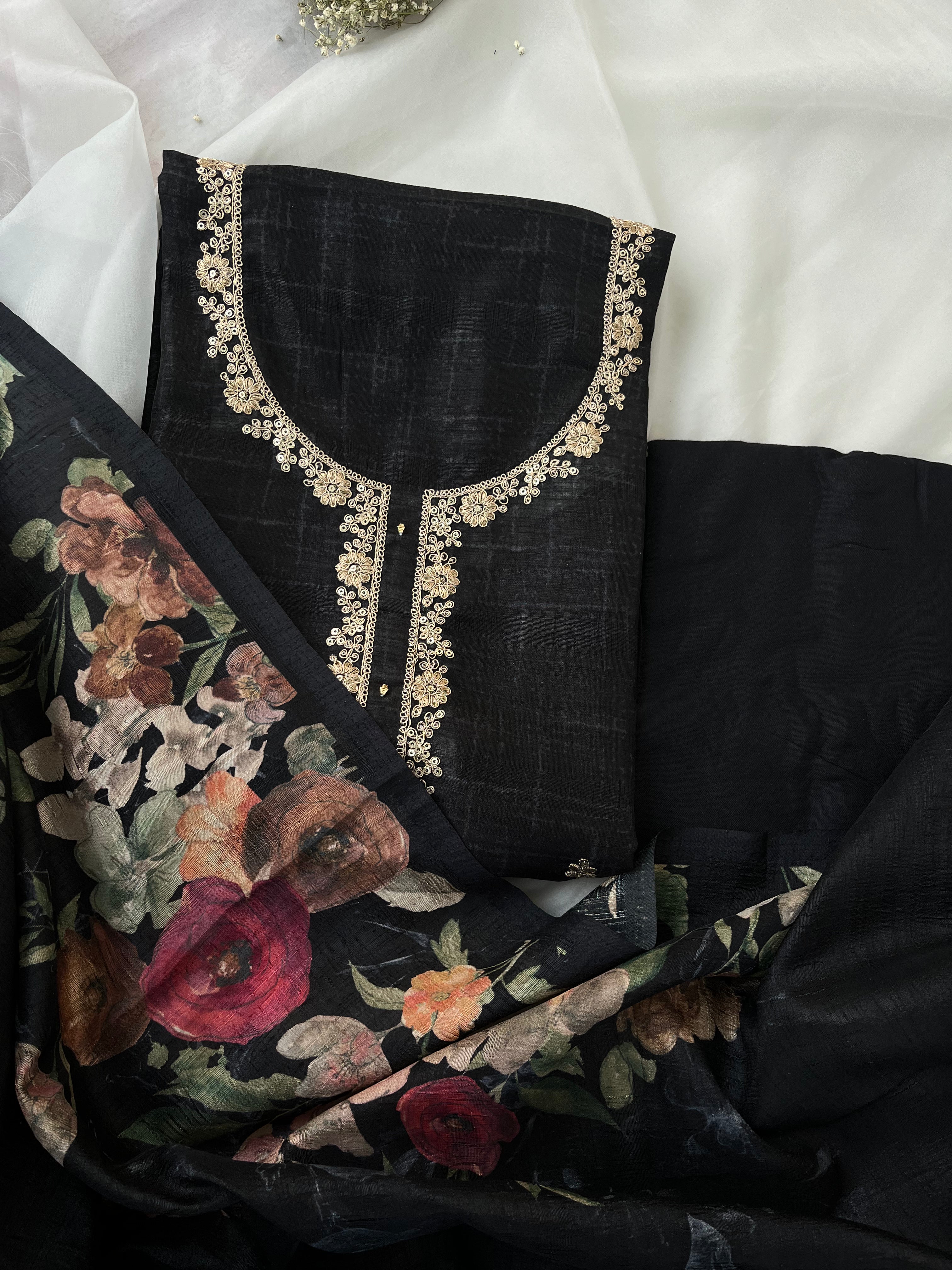 Black Semi Tussar Semi Stitched Salwar